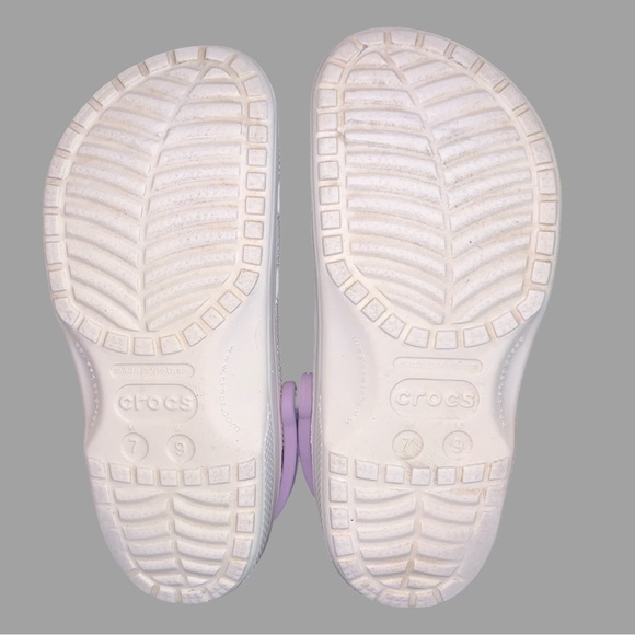 CROCS Lavender Strap Clog Slip on Slides Size M7 W9 White Purple EUC - Picture 4 of 6